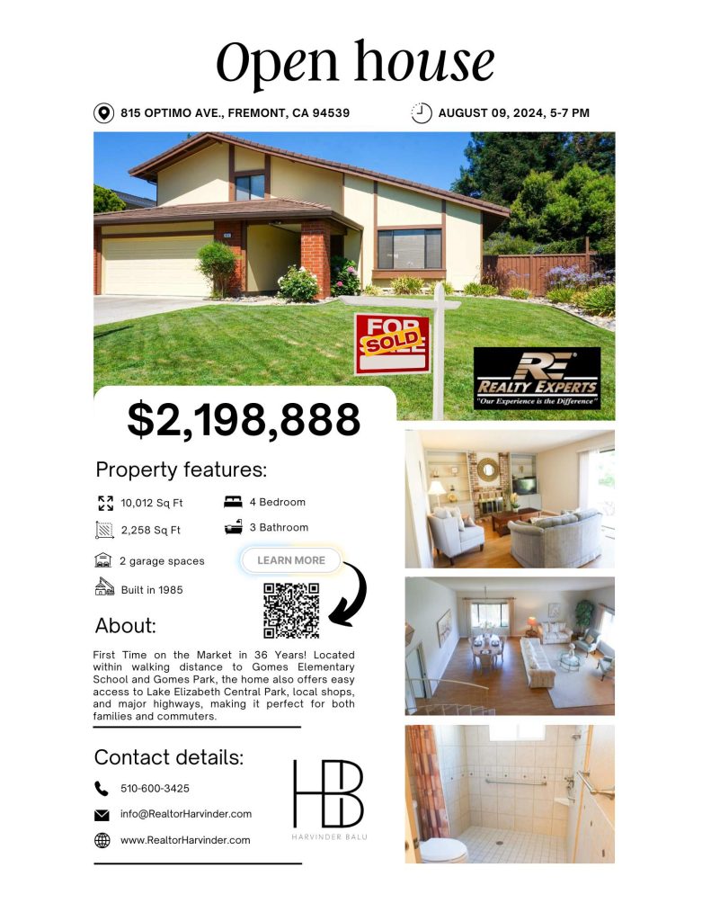 815 Optimo Ave, Fremont, Harvinder Balu, RealtorHarvinder, OpenHouse, Real Estate, Bay Area, Home for Sell