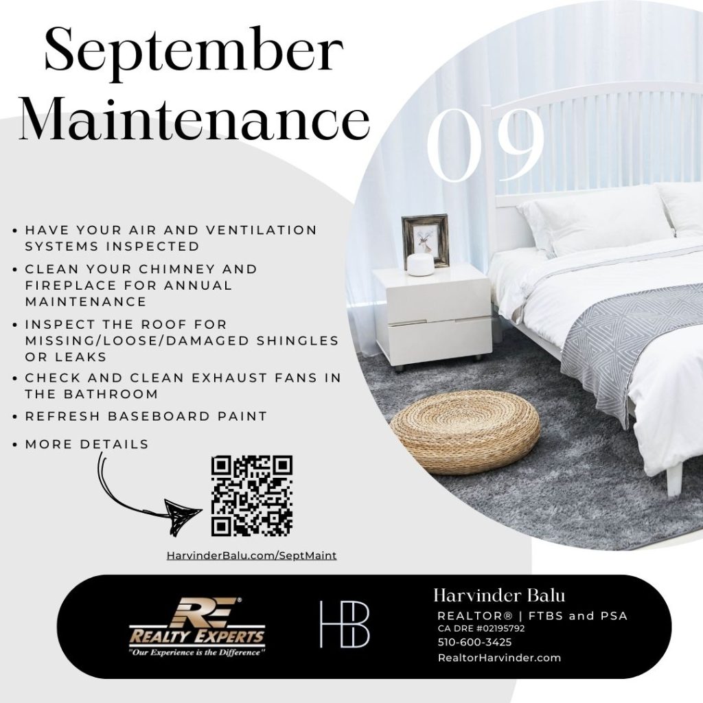 September Maintenance, Harvinder Balu, RealtorHarvinder, Fremont, Bayarea, Real Estate Tip, advice, agent, experts