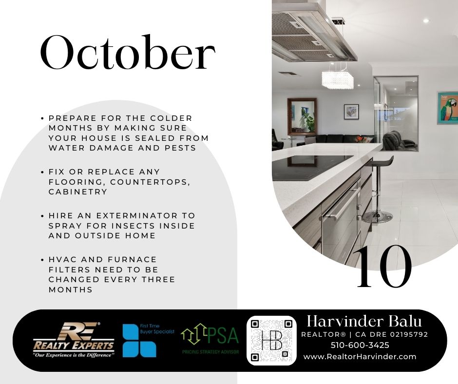 October, Maintenance, Harvinder Balu, RealtorHarvinder, Fremont, Bayarea, Real Estate Tip, advice, agent, experts